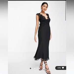 ASOS DESIGN bias cut chiffon midi dress with applique lace-size 8, NEW